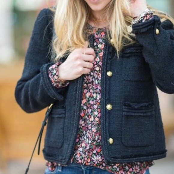 J Crew Cropped Lady Jacket Black Tweed 